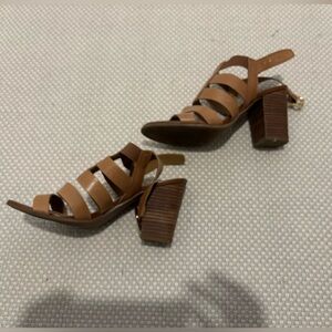 Franco Sarto Tan Multi-Strap Block Heel Sandals